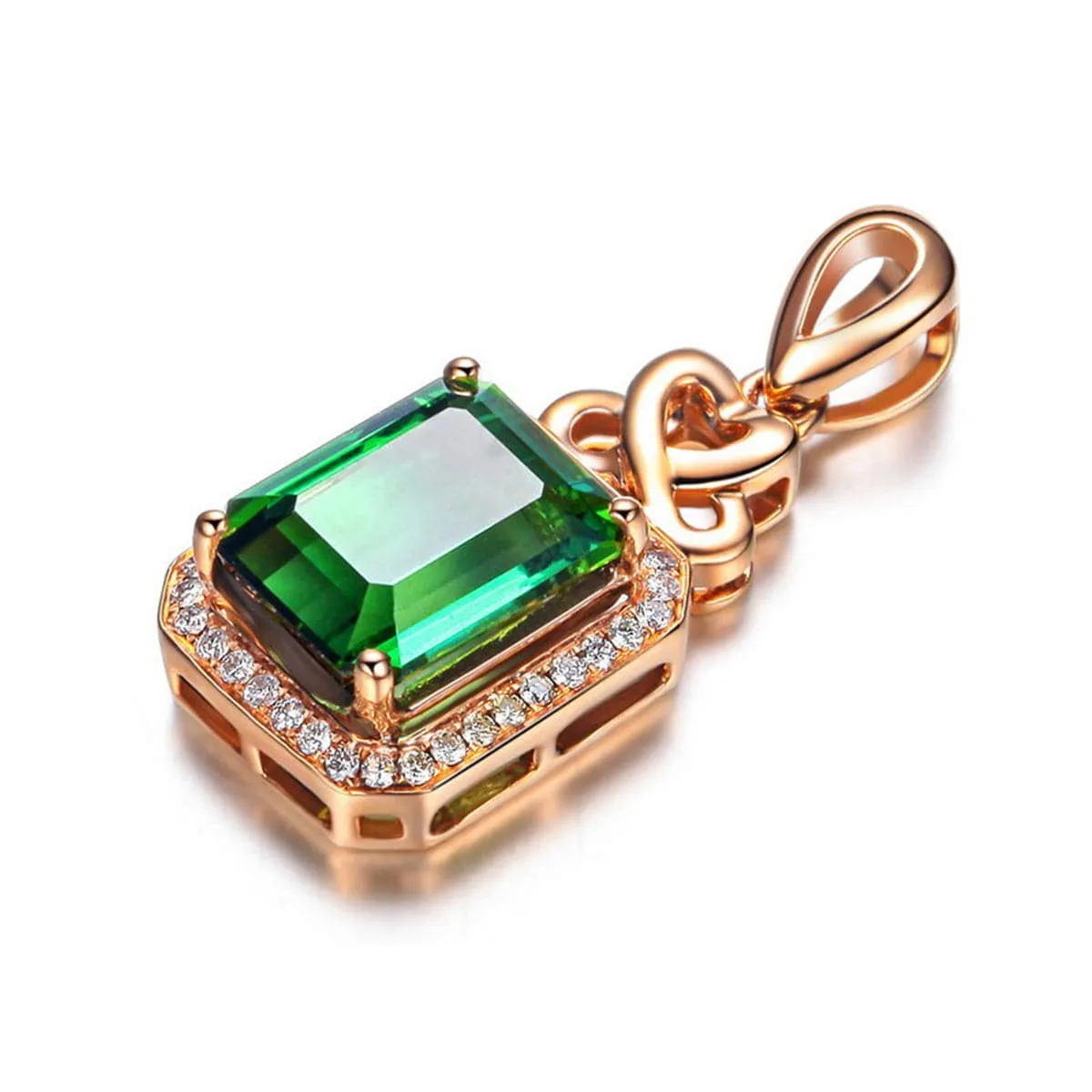 Green Crystal & 18K Rose Gold-Plated Princess-Cut Halo Pendant Necklace