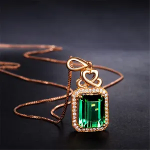 Green Crystal & 18K Rose Gold-Plated Princess-Cut Halo Pendant Necklace