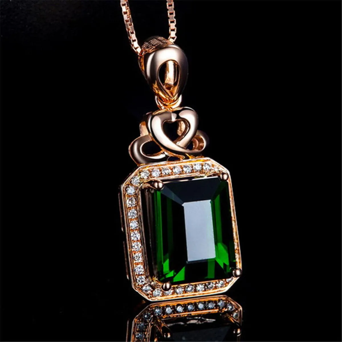 Green Crystal & 18K Rose Gold-Plated Princess-Cut Halo Pendant Necklace