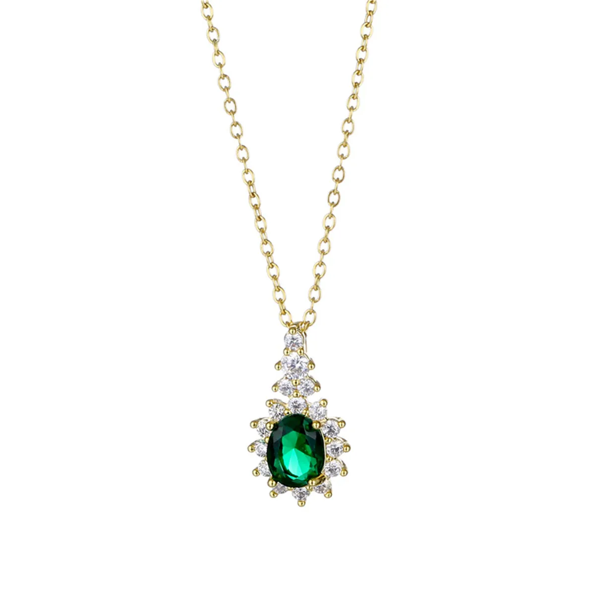 Green Crystal & Cubic Zirconia Geometric Pendant Necklace