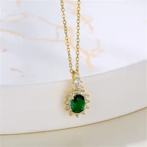 Green Crystal & Cubic Zirconia Geometric Pendant Necklace
