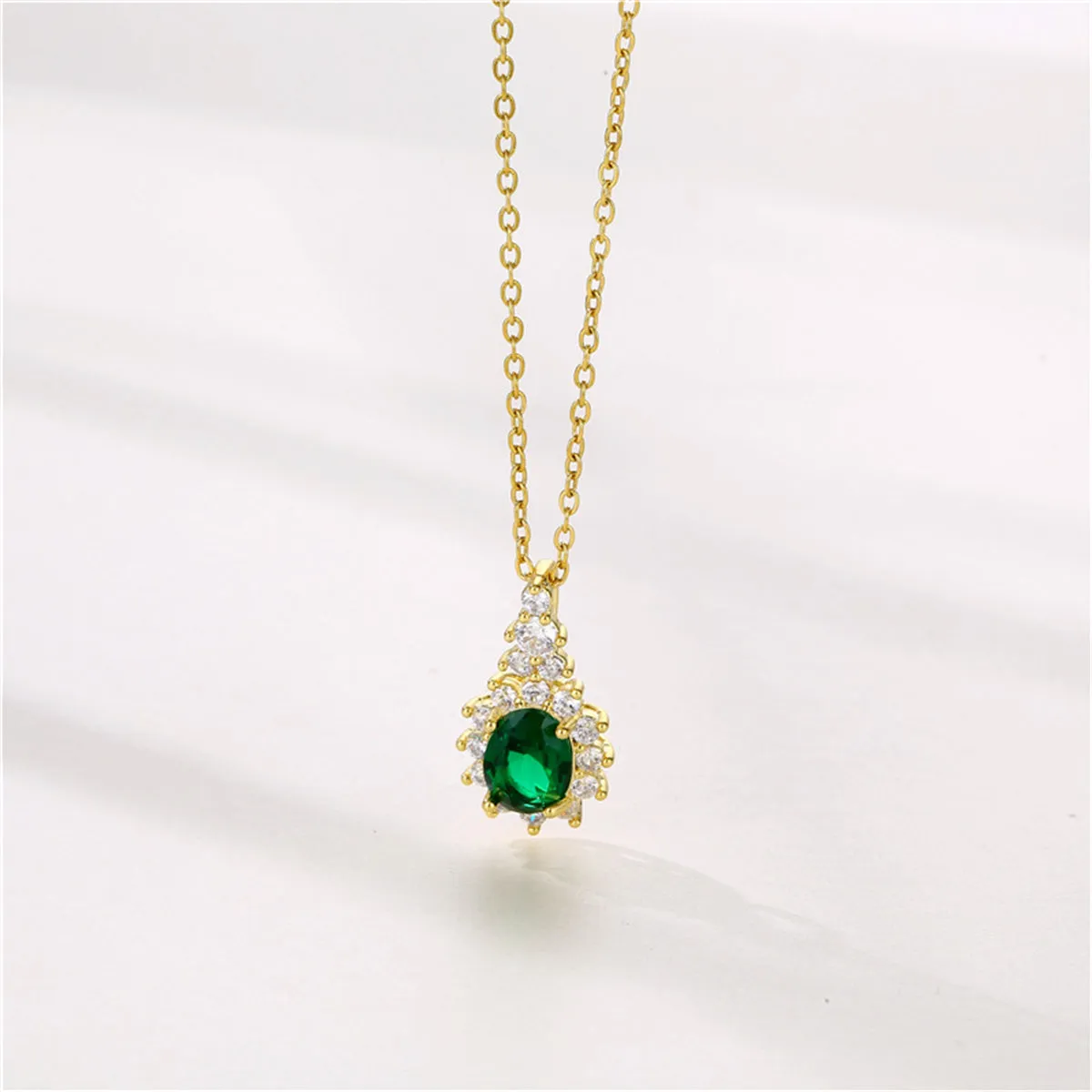 Green Crystal & Cubic Zirconia Geometric Pendant Necklace