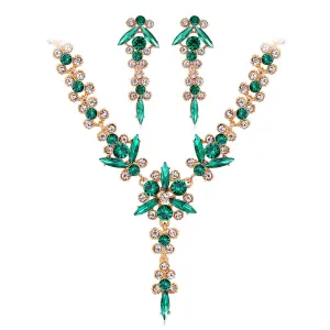 Green Crystal & Cubic Zirconia Lariat Necklace Set