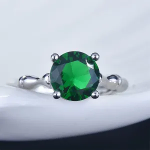 Green Crystal & Silver-Plated Round-Cut Adjustable Ring