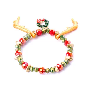 Green Enamel & 18K Gold-Plated Reindeer Antlers Beaded Stretch Bracelet
