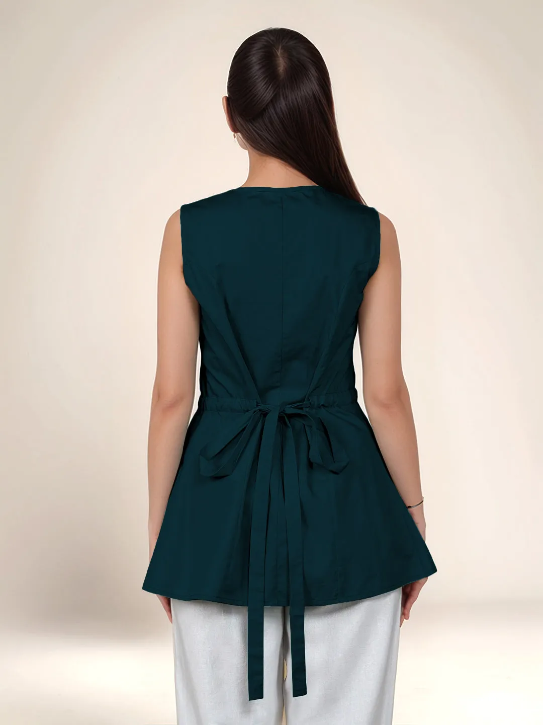 Green Solid Square Neck Top