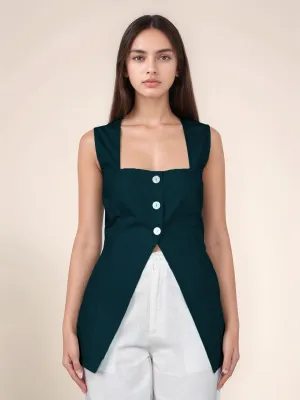 Green Solid Square Neck Top