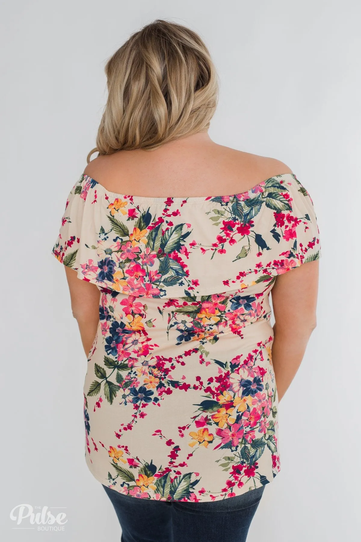 Grow With Me Off the Shoulder Floral Top - Beige