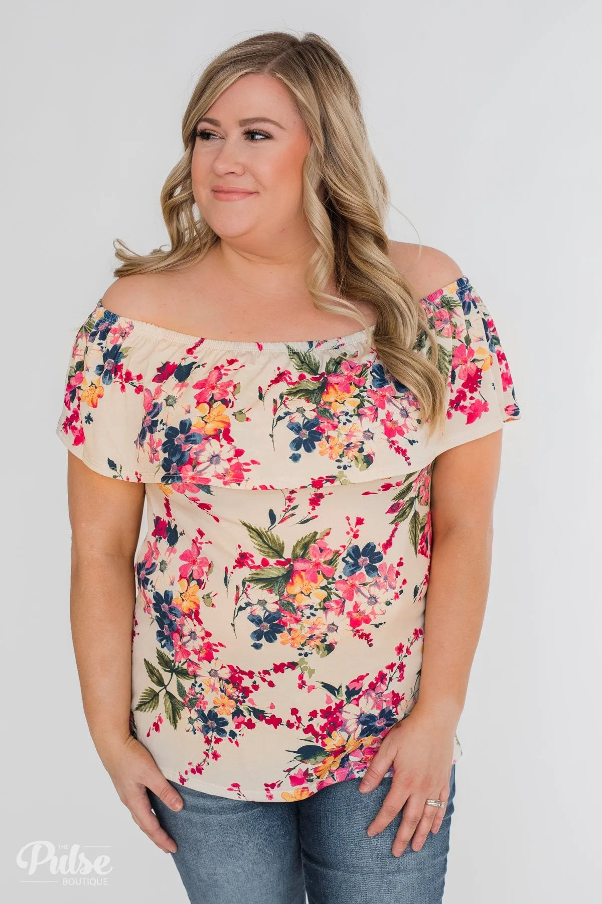 Grow With Me Off the Shoulder Floral Top - Beige