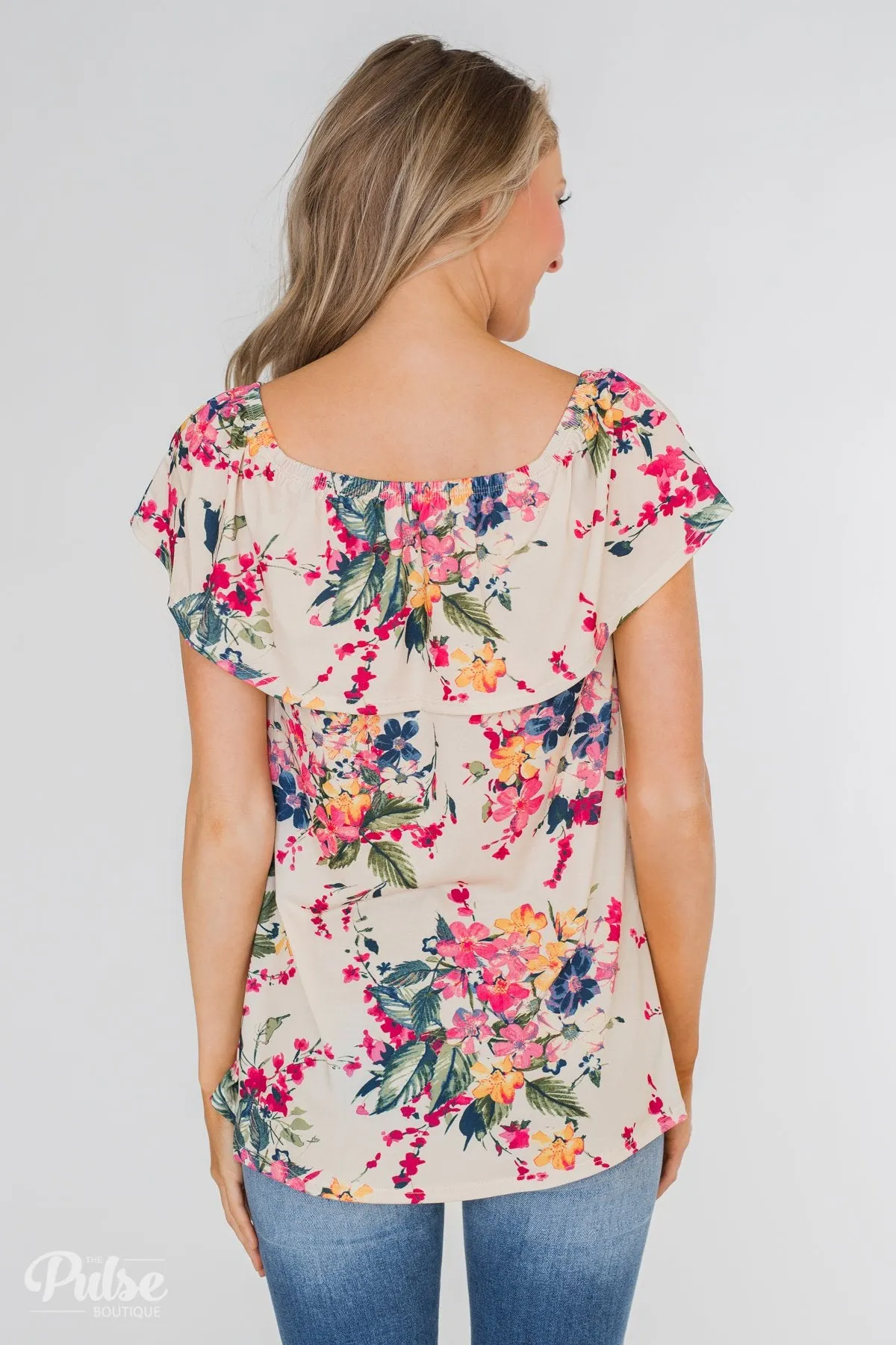 Grow With Me Off the Shoulder Floral Top - Beige