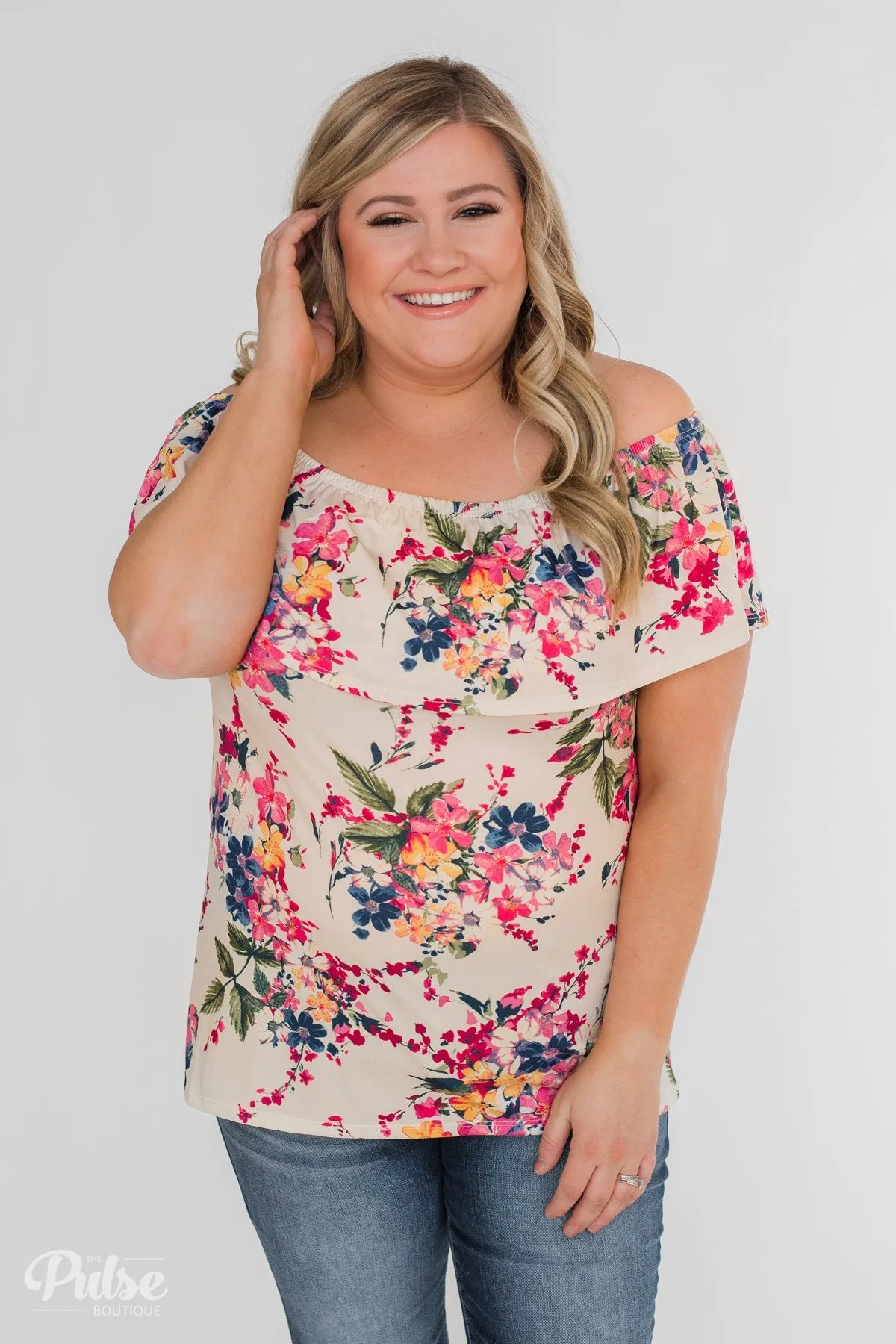 Grow With Me Off the Shoulder Floral Top - Beige