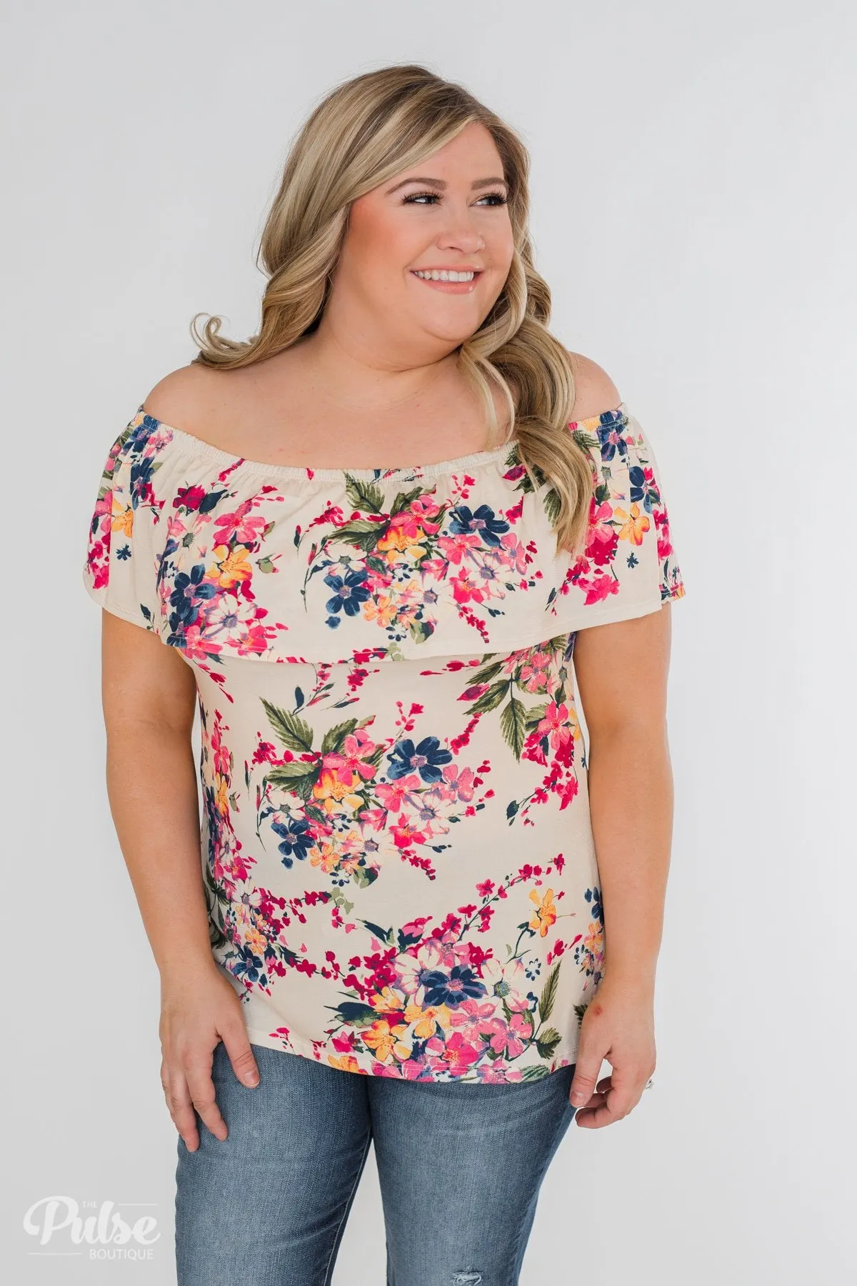 Grow With Me Off the Shoulder Floral Top - Beige