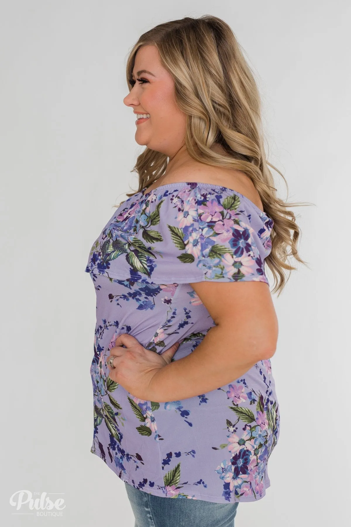 Grow With Me Off the Shoulder Floral Top- Light Violet