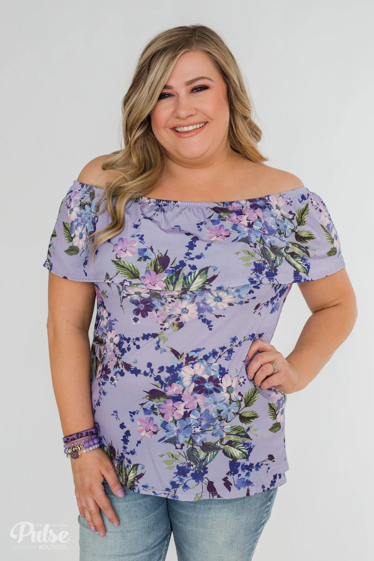Grow With Me Off the Shoulder Floral Top- Light Violet