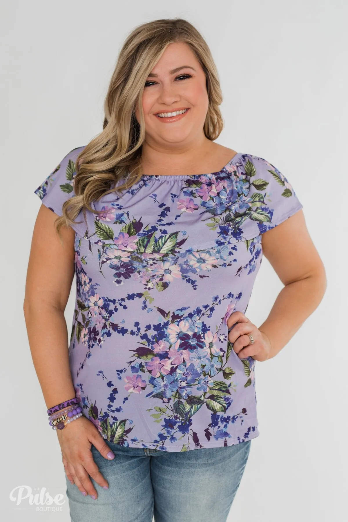 Grow With Me Off the Shoulder Floral Top- Light Violet
