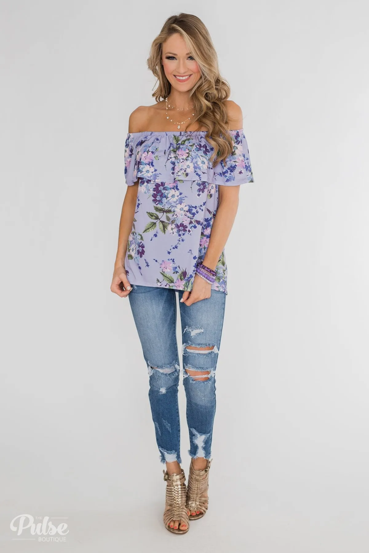Grow With Me Off the Shoulder Floral Top- Light Violet