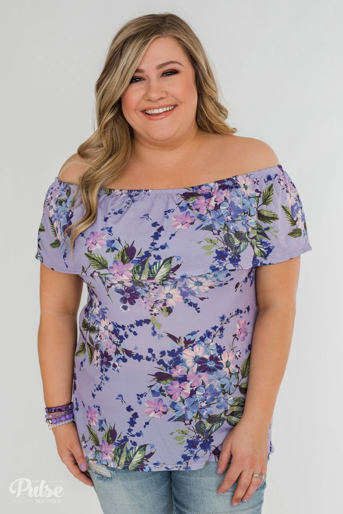 Grow With Me Off the Shoulder Floral Top- Light Violet