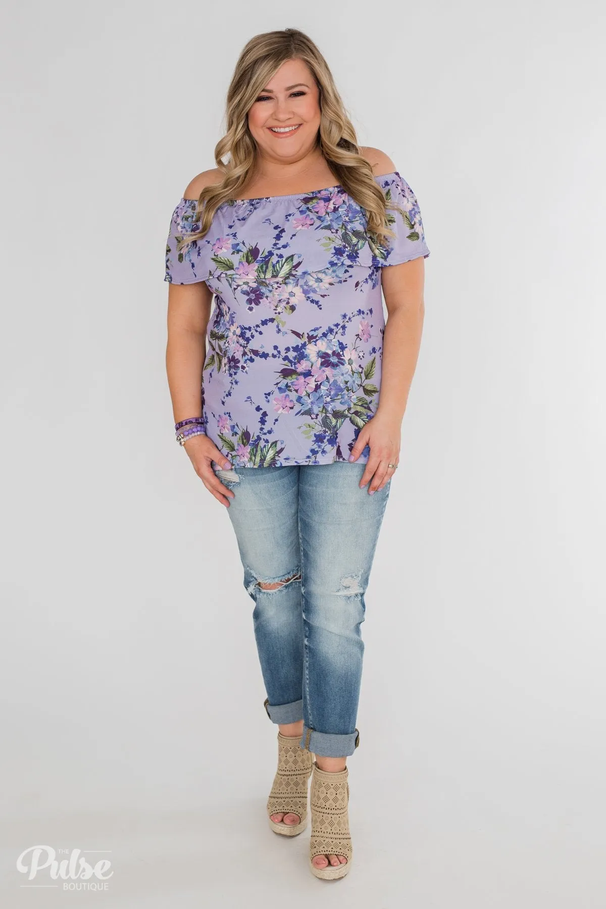 Grow With Me Off the Shoulder Floral Top- Light Violet