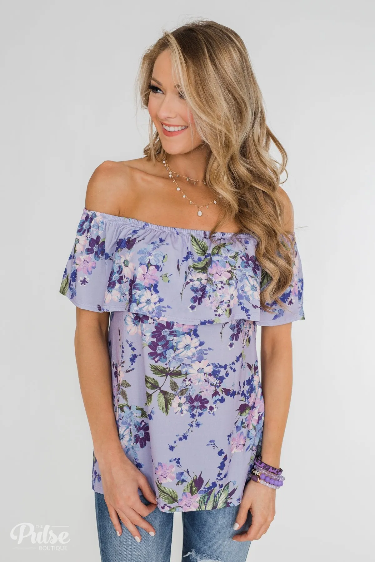 Grow With Me Off the Shoulder Floral Top- Light Violet