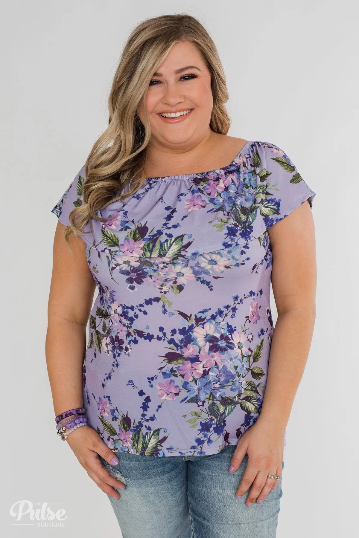 Grow With Me Off the Shoulder Floral Top- Light Violet