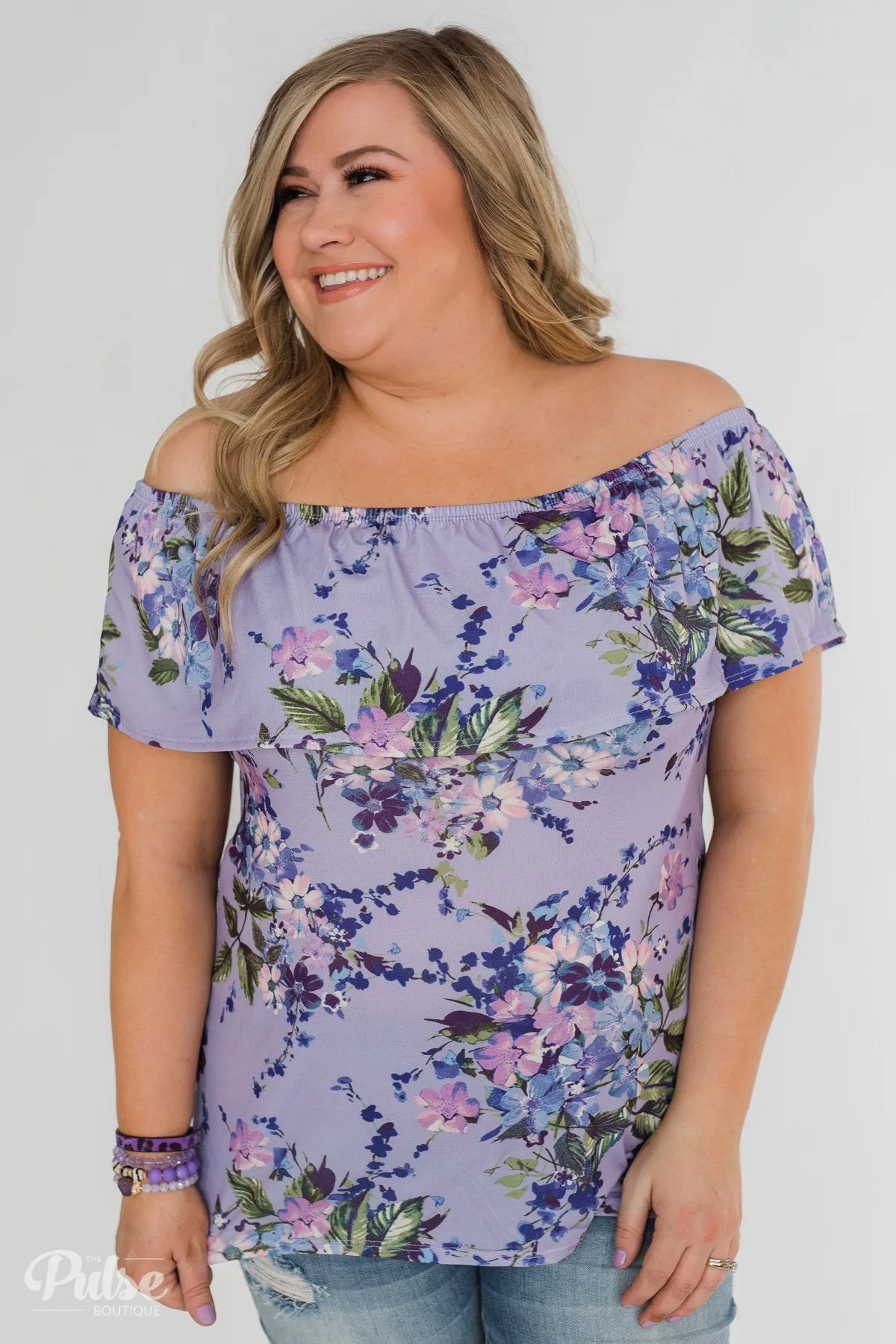 Grow With Me Off the Shoulder Floral Top- Light Violet