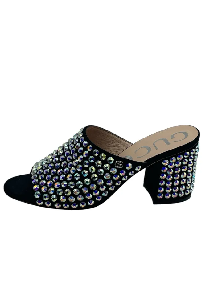 Gucci Embellished Suede Mules Women's 37.5 = US 7.5
