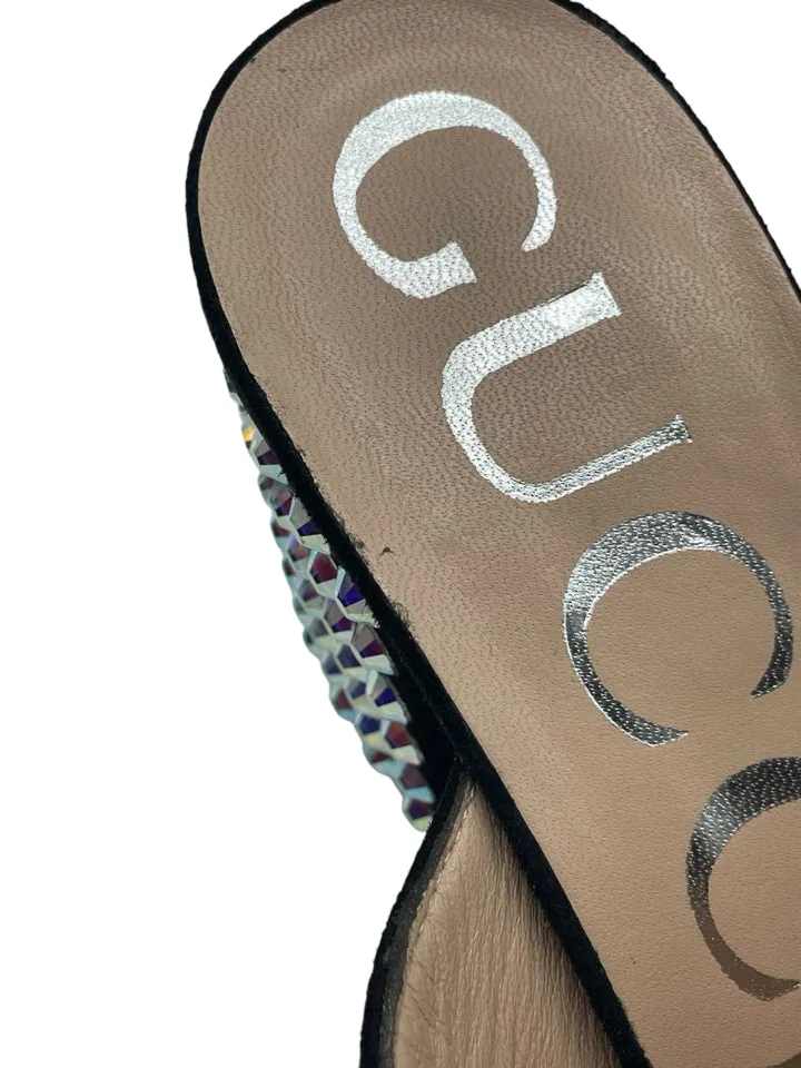 Gucci Embellished Suede Mules Women's 37.5 = US 7.5