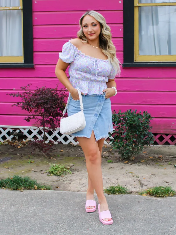 In Full Bloom Floral Peplum Top, Lavender/Yellow