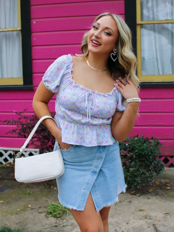 In Full Bloom Floral Peplum Top, Lavender/Yellow