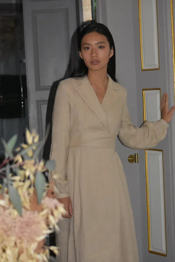 Inès Linen Blazer Dress in Stone