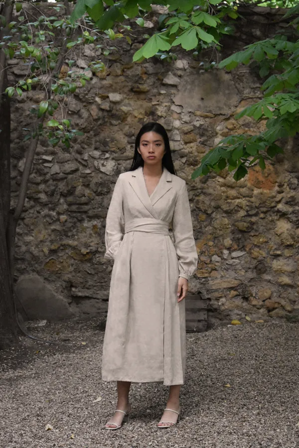Inès Linen Blazer Dress in Stone
