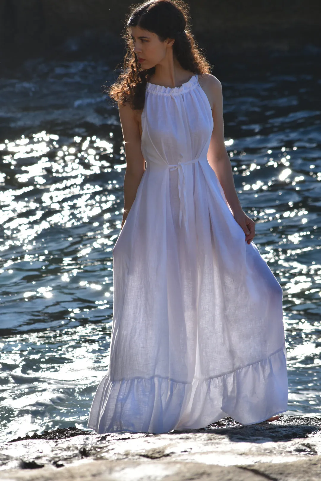 Iris Gown in White Linen (Pre-Order, Ships April 15)