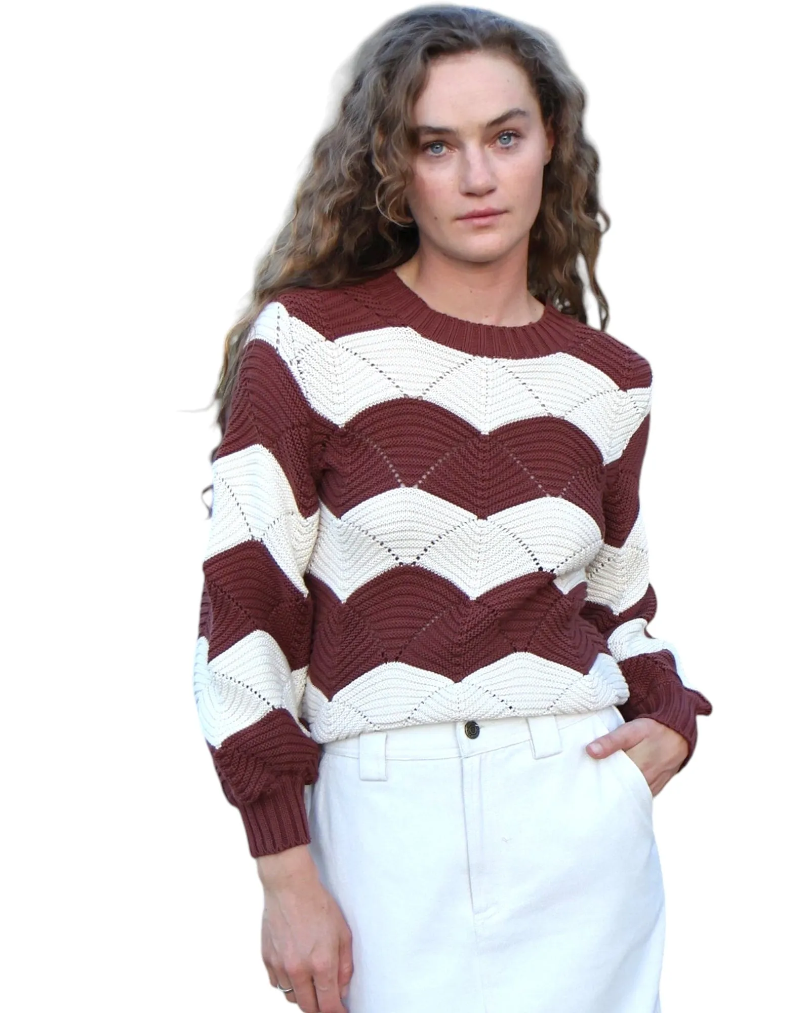 Kori Scallop Stitch Sweater | Terracotta & Ivory