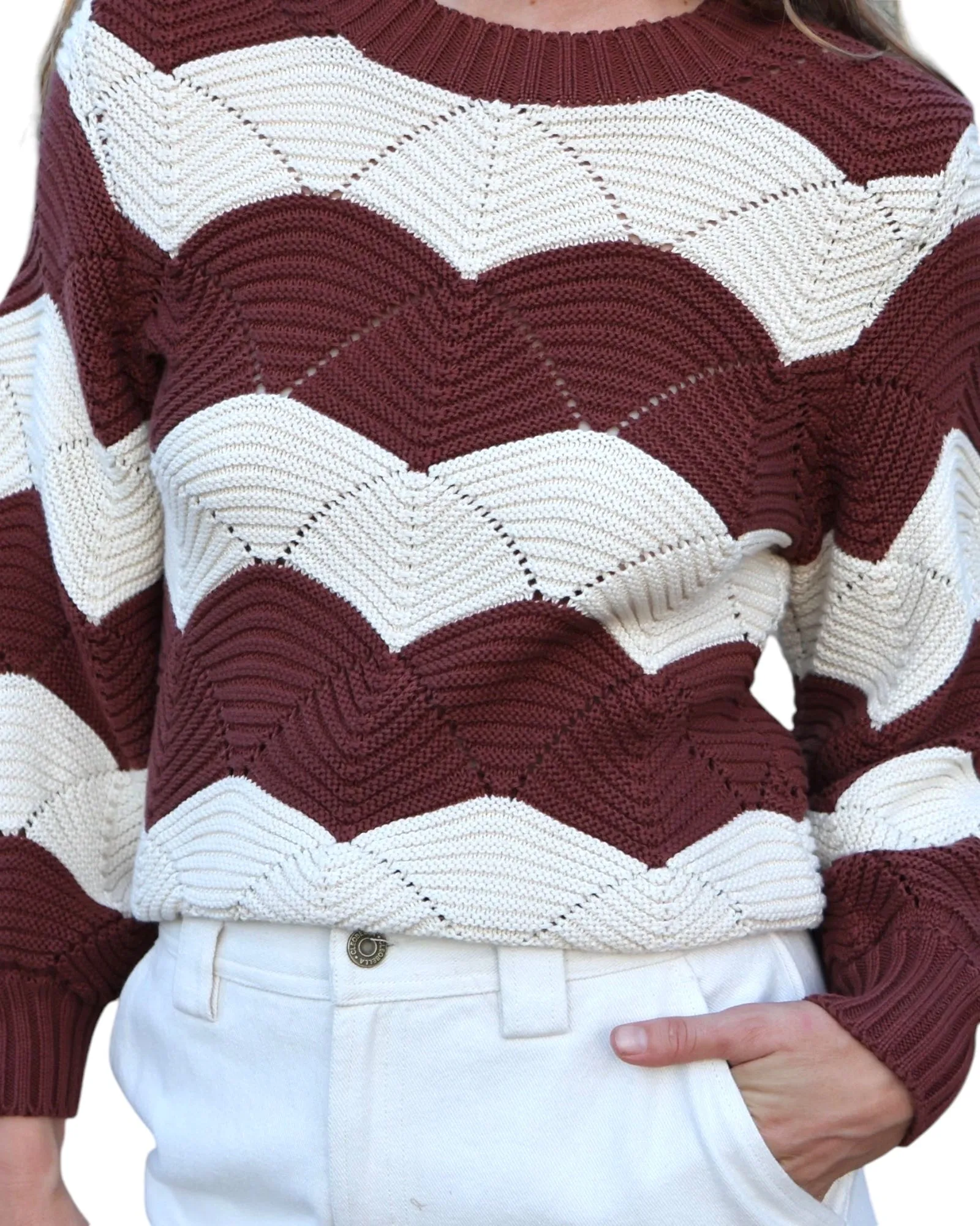 Kori Scallop Stitch Sweater | Terracotta & Ivory