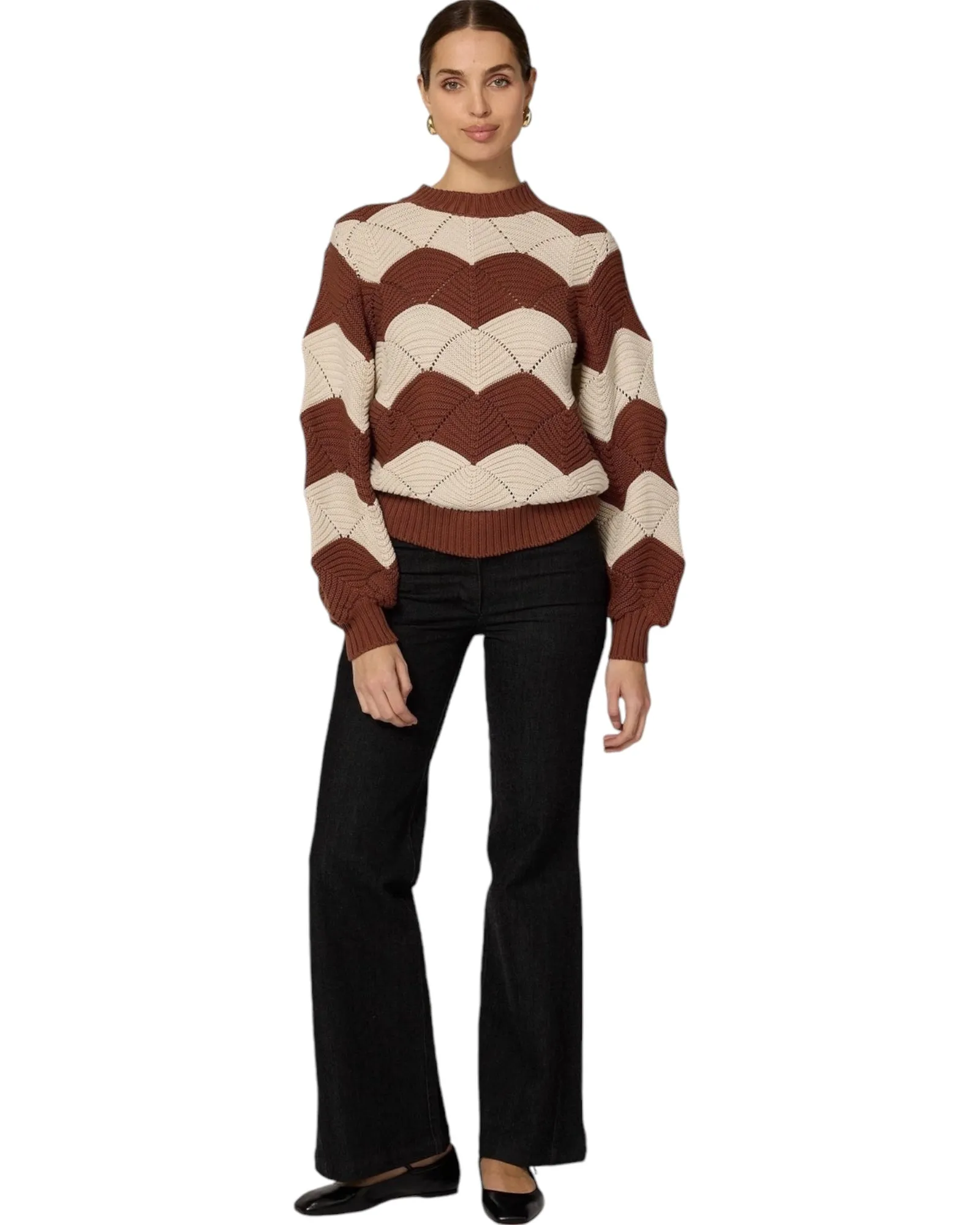 Kori Scallop Stitch Sweater | Terracotta & Ivory