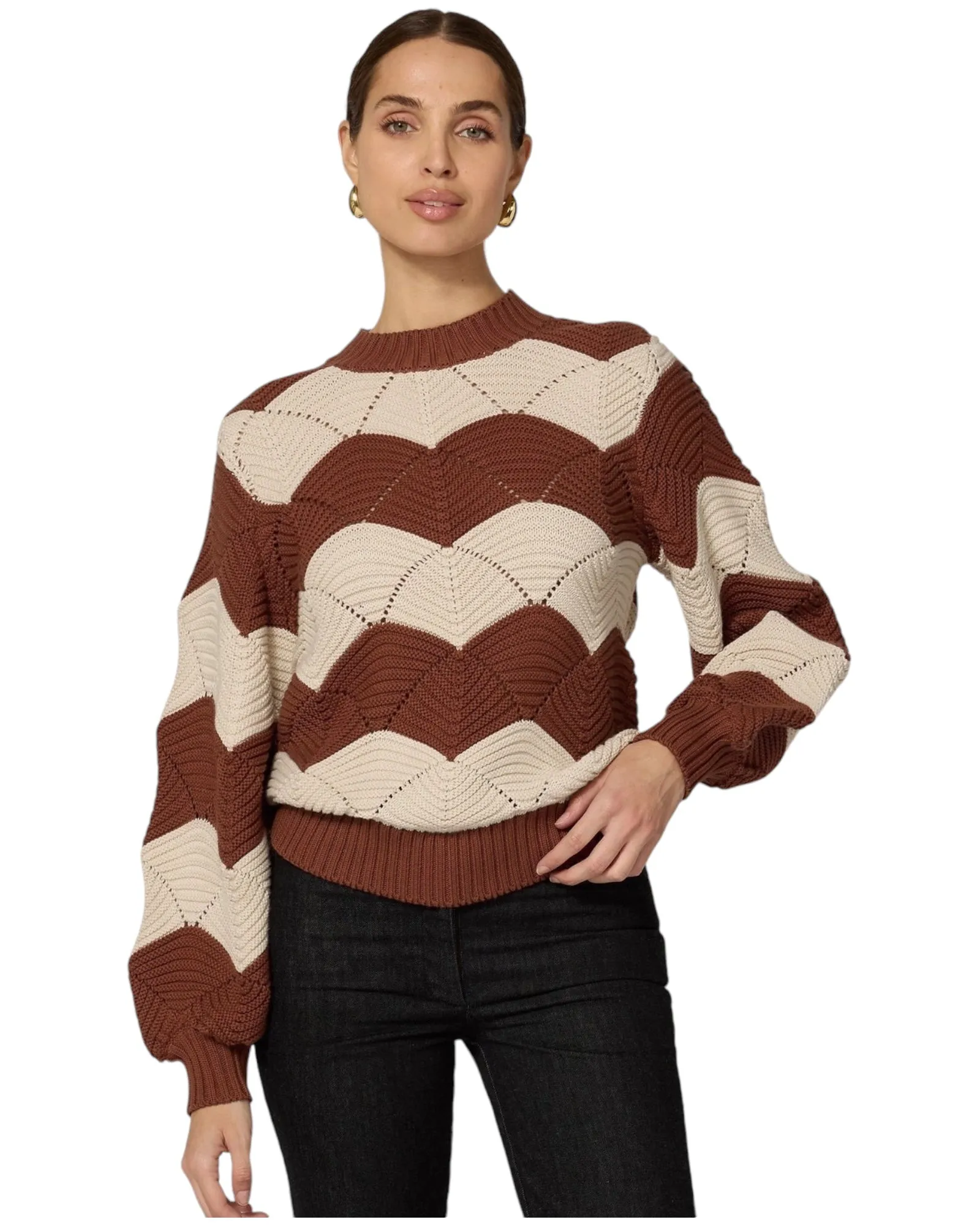 Kori Scallop Stitch Sweater | Terracotta & Ivory