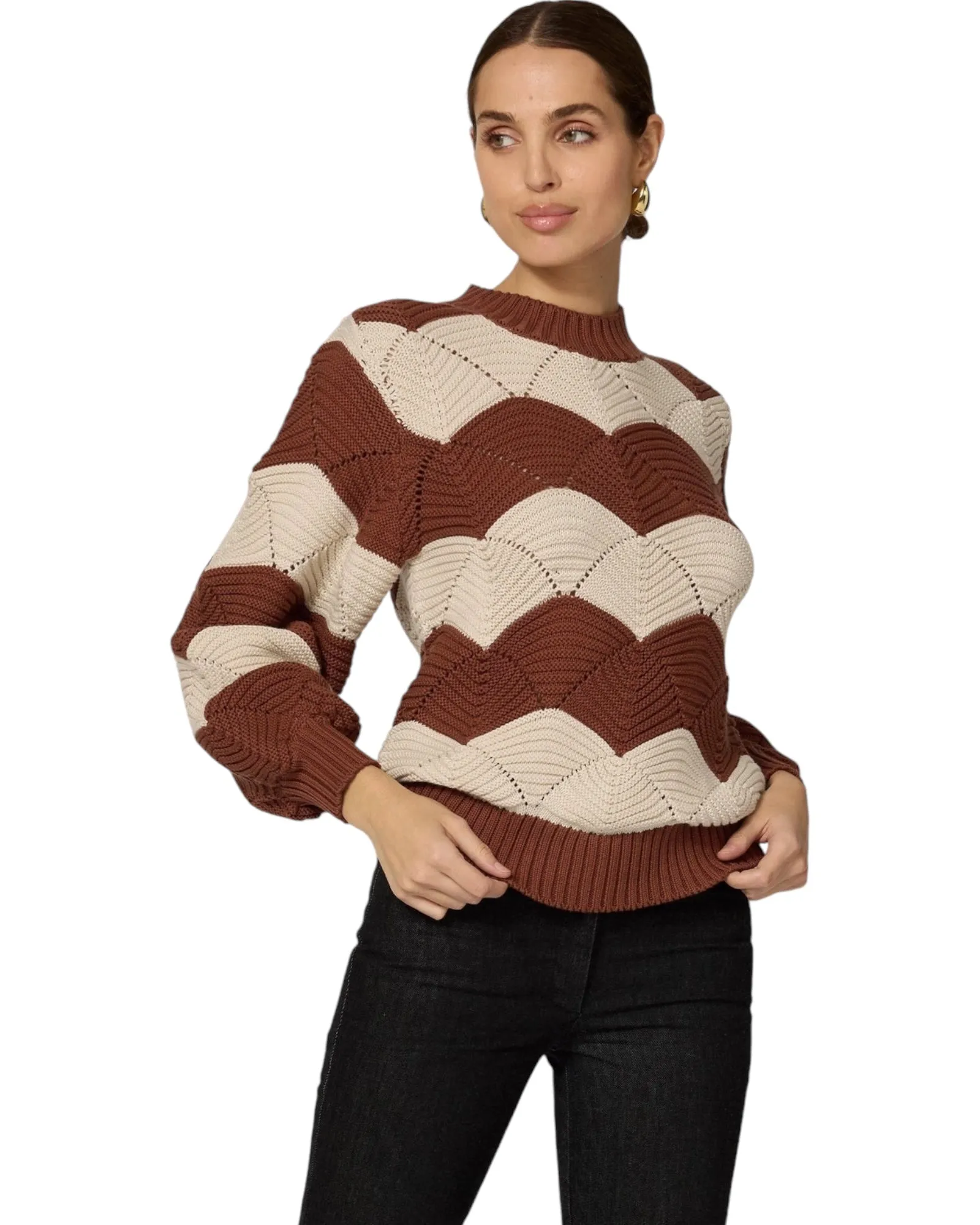 Kori Scallop Stitch Sweater | Terracotta & Ivory