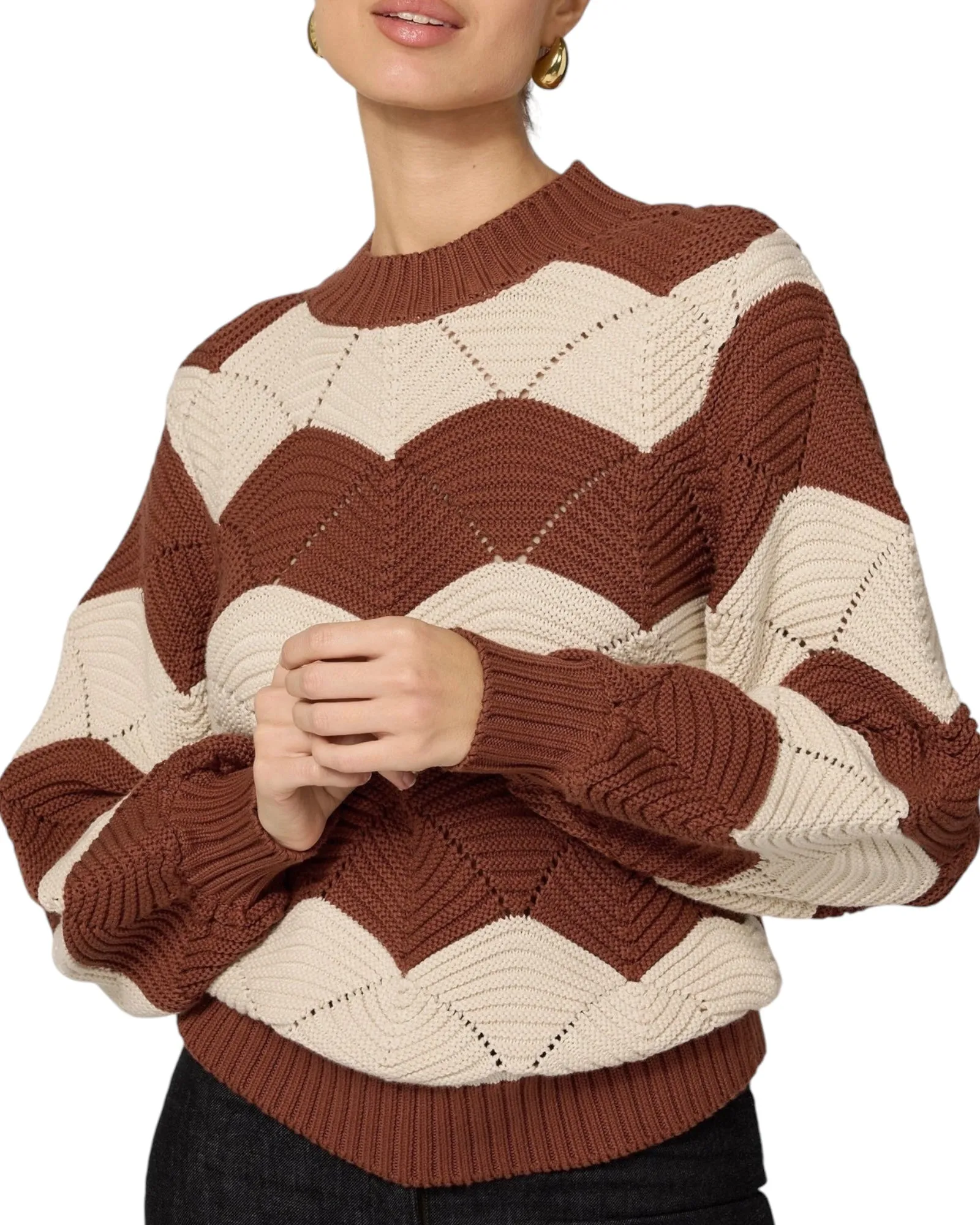 Kori Scallop Stitch Sweater | Terracotta & Ivory