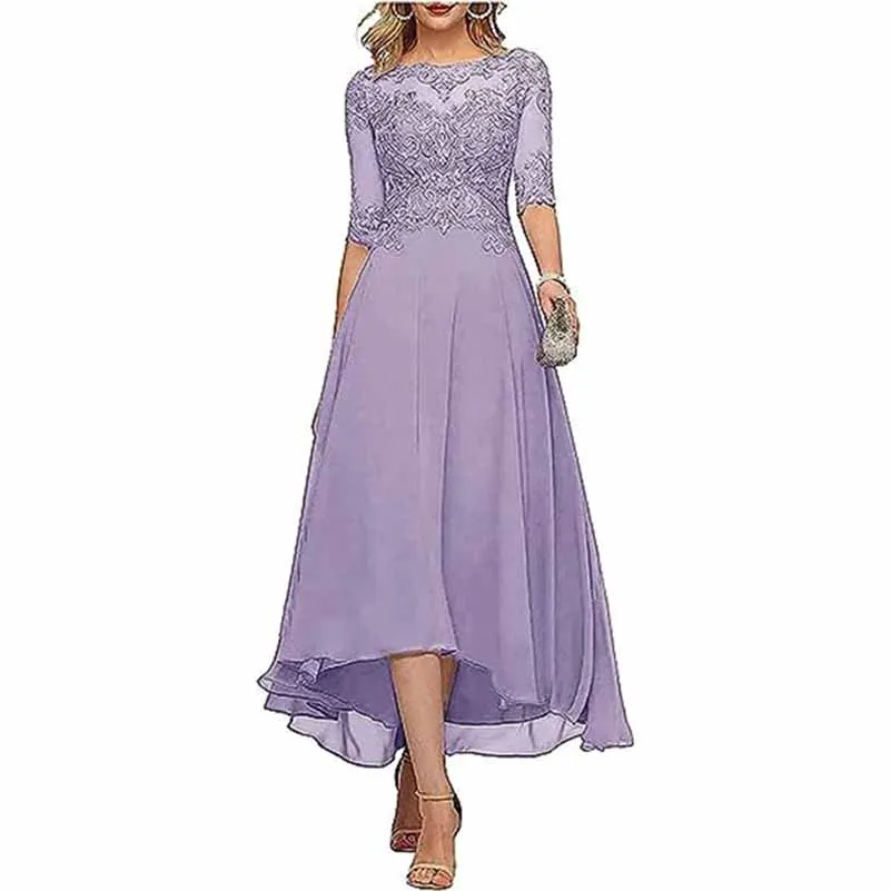 Lace Chiffon Bridesmaid Dress Tea Length Wedding Guest Dress Event Dress