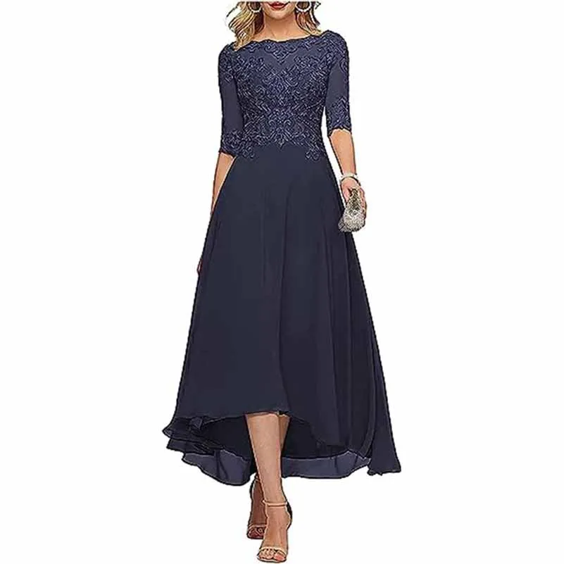 Lace Chiffon Bridesmaid Dress Tea Length Wedding Guest Dress Event Dress