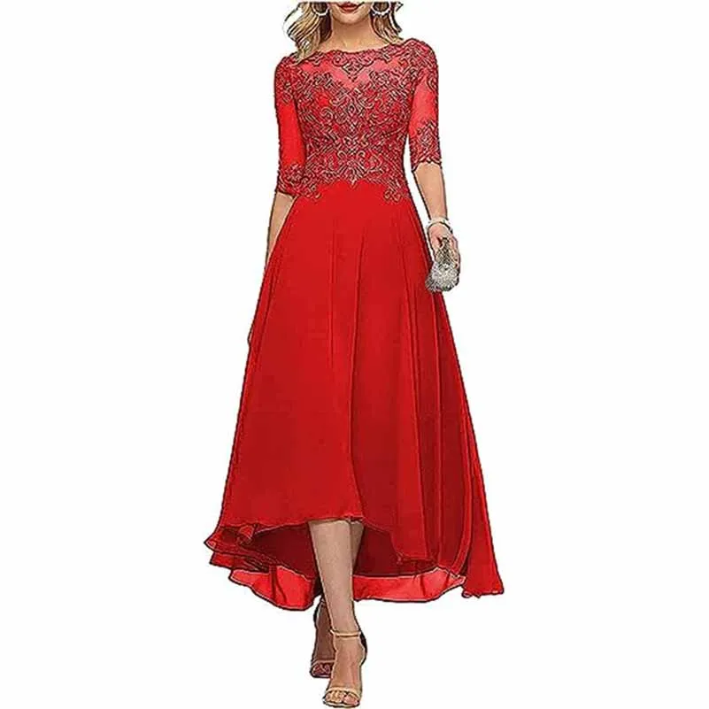 Lace Chiffon Bridesmaid Dress Tea Length Wedding Guest Dress Event Dress