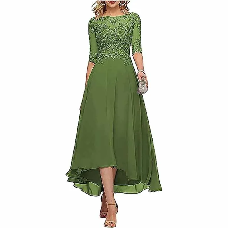 Lace Chiffon Bridesmaid Dress Tea Length Wedding Guest Dress Event Dress