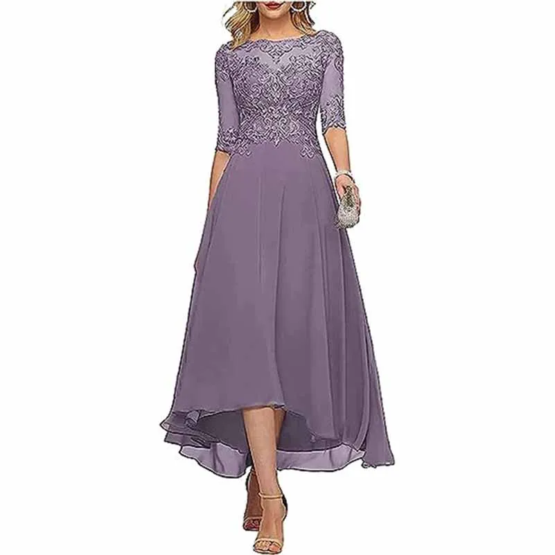Lace Chiffon Bridesmaid Dress Tea Length Wedding Guest Dress Event Dress