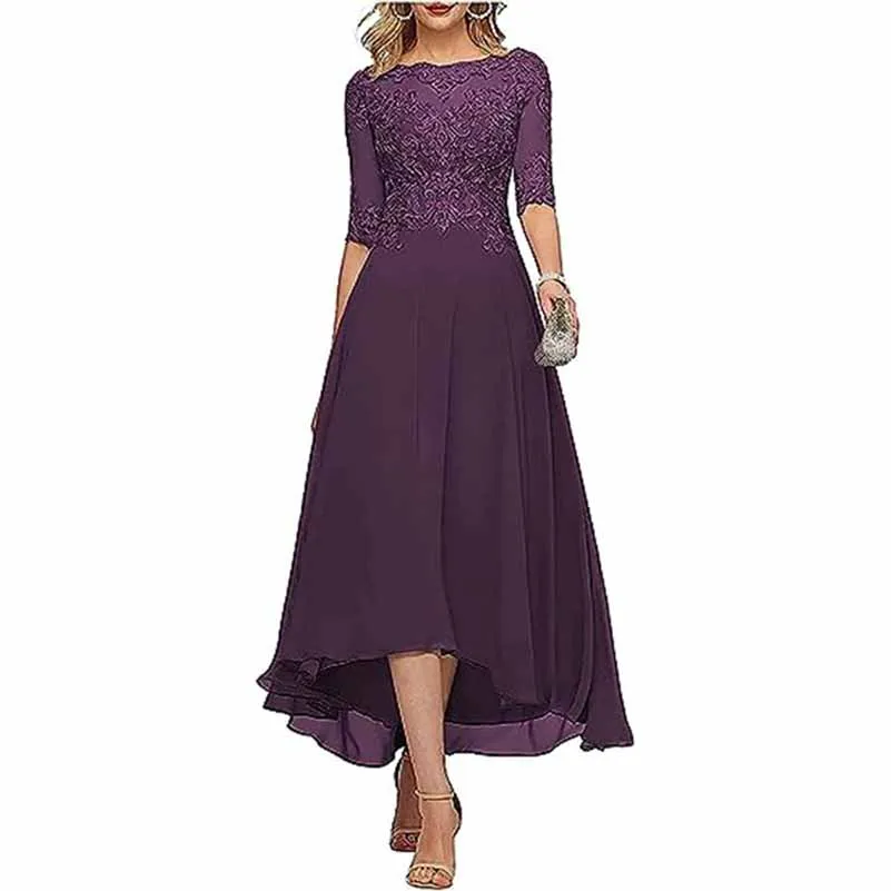 Lace Chiffon Bridesmaid Dress Tea Length Wedding Guest Dress Event Dress