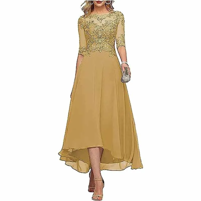 Lace Chiffon Bridesmaid Dress Tea Length Wedding Guest Dress Event Dress