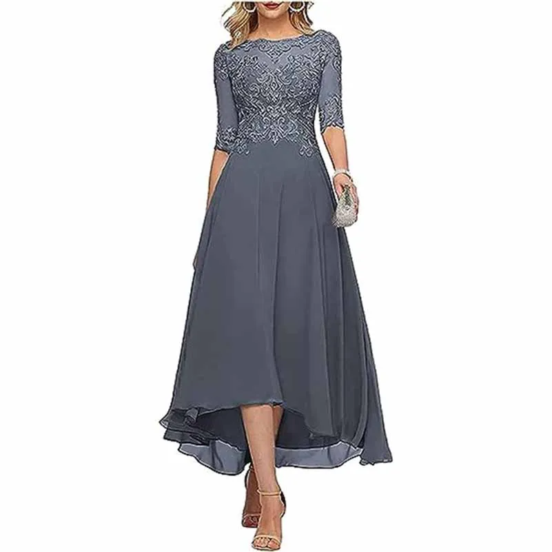 Lace Chiffon Bridesmaid Dress Tea Length Wedding Guest Dress Event Dress