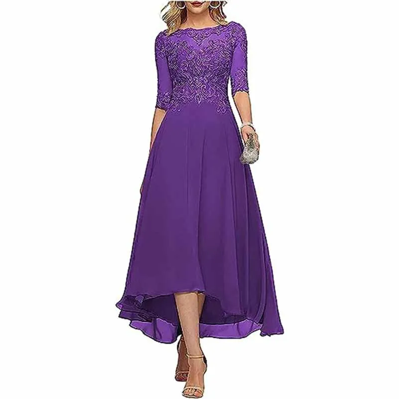 Lace Chiffon Bridesmaid Dress Tea Length Wedding Guest Dress Event Dress