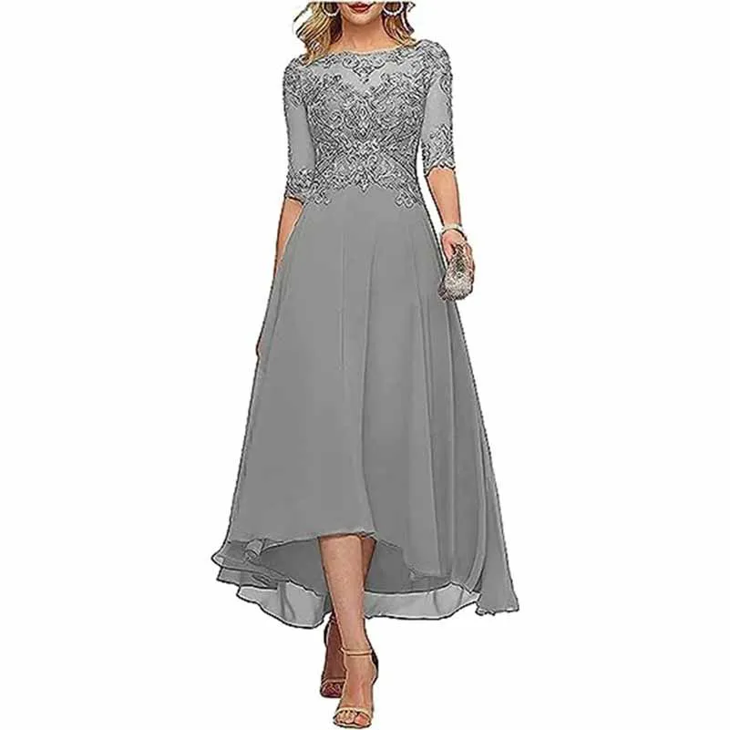 Lace Chiffon Bridesmaid Dress Tea Length Wedding Guest Dress Event Dress