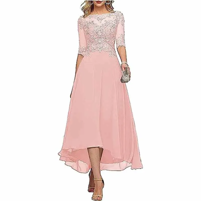Lace Chiffon Bridesmaid Dress Tea Length Wedding Guest Dress Event Dress