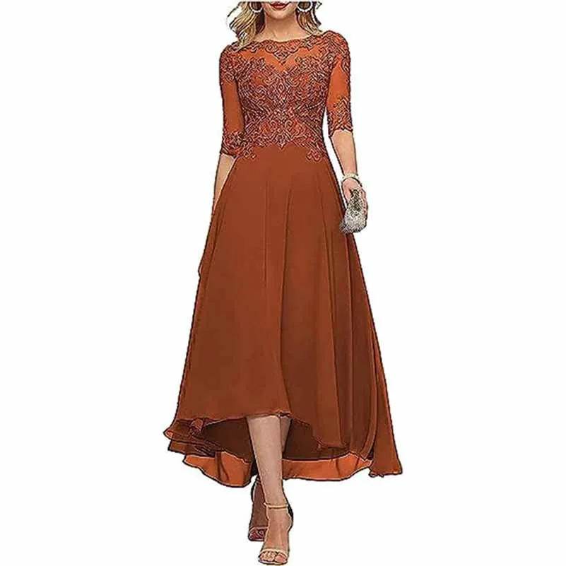 Lace Chiffon Bridesmaid Dress Tea Length Wedding Guest Dress Event Dress